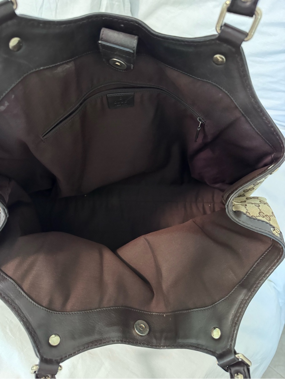 Gucci Brown GG Canvas Tote with Black Leather Handles - Picture 3 of 5